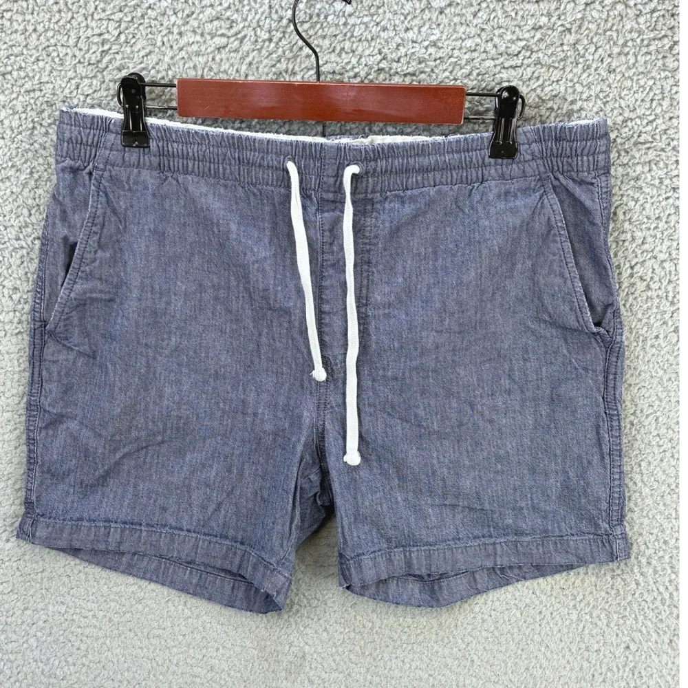 J. Crew Drawstring Chambray Shorts Mens L Blue Cotton Elastic Waist Casual
